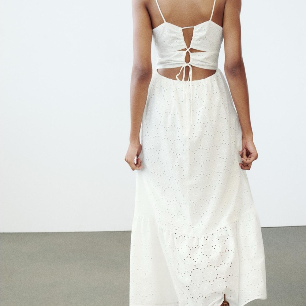 🤍 ZARA OPENWORK EMBROIDERY MIDI DRESS